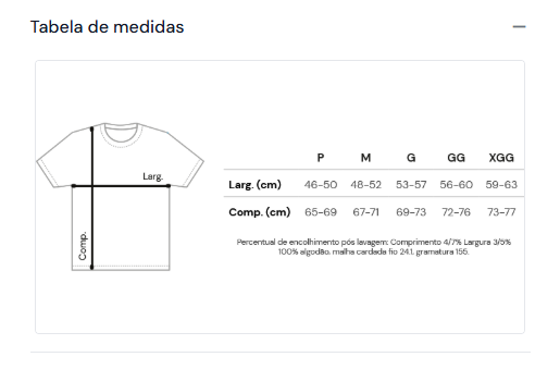 Tabela de Medidas