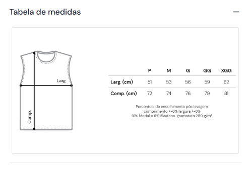 Tabela de Medidas